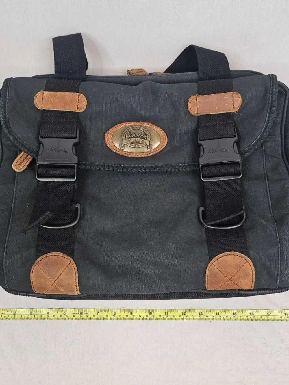 Cabela's | Canvas Leather Messenger Laptop Travel Bag | Black